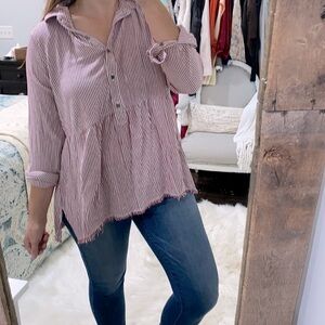 True Craft striped high low babydoll top size extra large